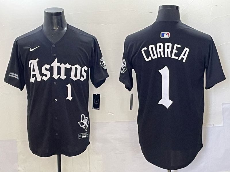 Men 2025 Houston Astros #1 Correa black  Game Nike MLB Jersey style 006